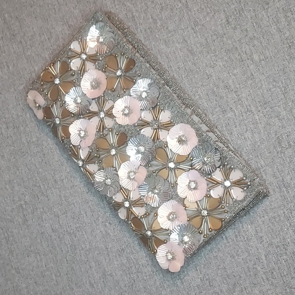 Lulu's Floral Embellished Clutch in Pink and Silver - Picture 2 of 10